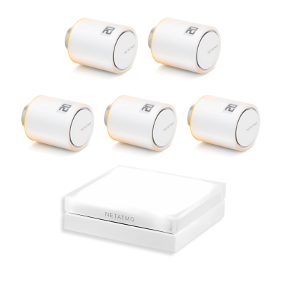 Pakiet Starter Pack: 2 x inteligentne głowice termostatyczne Netatmo NVP + przekaźnik + zestaw 3 głowic termostatycznych Netatmo NBU-NAV