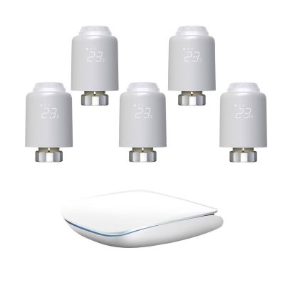 Zestaw 5 głowic termostatycznych Avatto TRV07 Zigbee 3.0 TUYA z bramką Avatto GW16-W ZigBee/Bluetooth Mesh (biała)