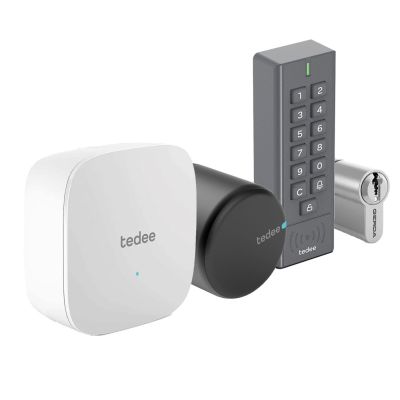 Inteligentny zamek GERDA Tedee PRO (grafitowy) w zestawie z mostkiem, klawiaturą oraz wkładką SLR 30-61/37-68 mm (typ C)