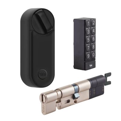 Inteligentny zamek Yale Linus Smart Lock L2 czarny - zestaw z klawiaturą numeryczną Yale - Smart Keypad oraz regulowaną wkładką Linus&reg; Smart Lock