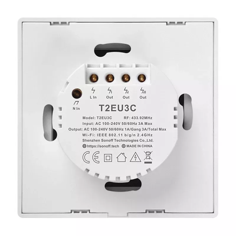 Dotykowy włącznik światła WiFi + RF 433 Sonoff T2 EU TX (3-kanałowy)