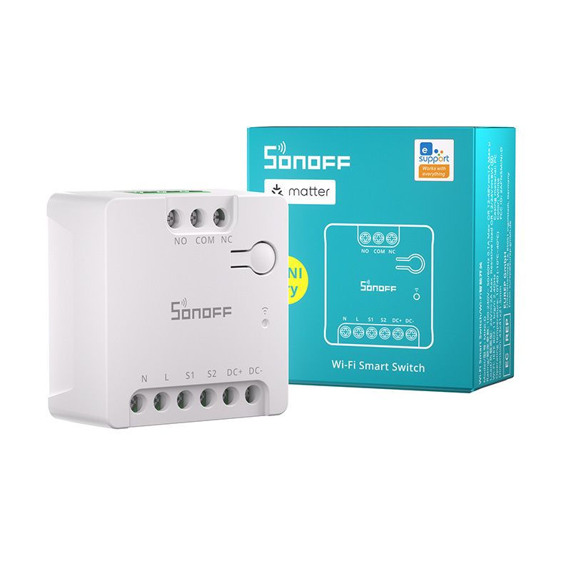 Przełącznik WiFi SONOFF MINI-D Matter do sterowania bramami (AC/DC 12-48V, styk bezpotencjałowy) 