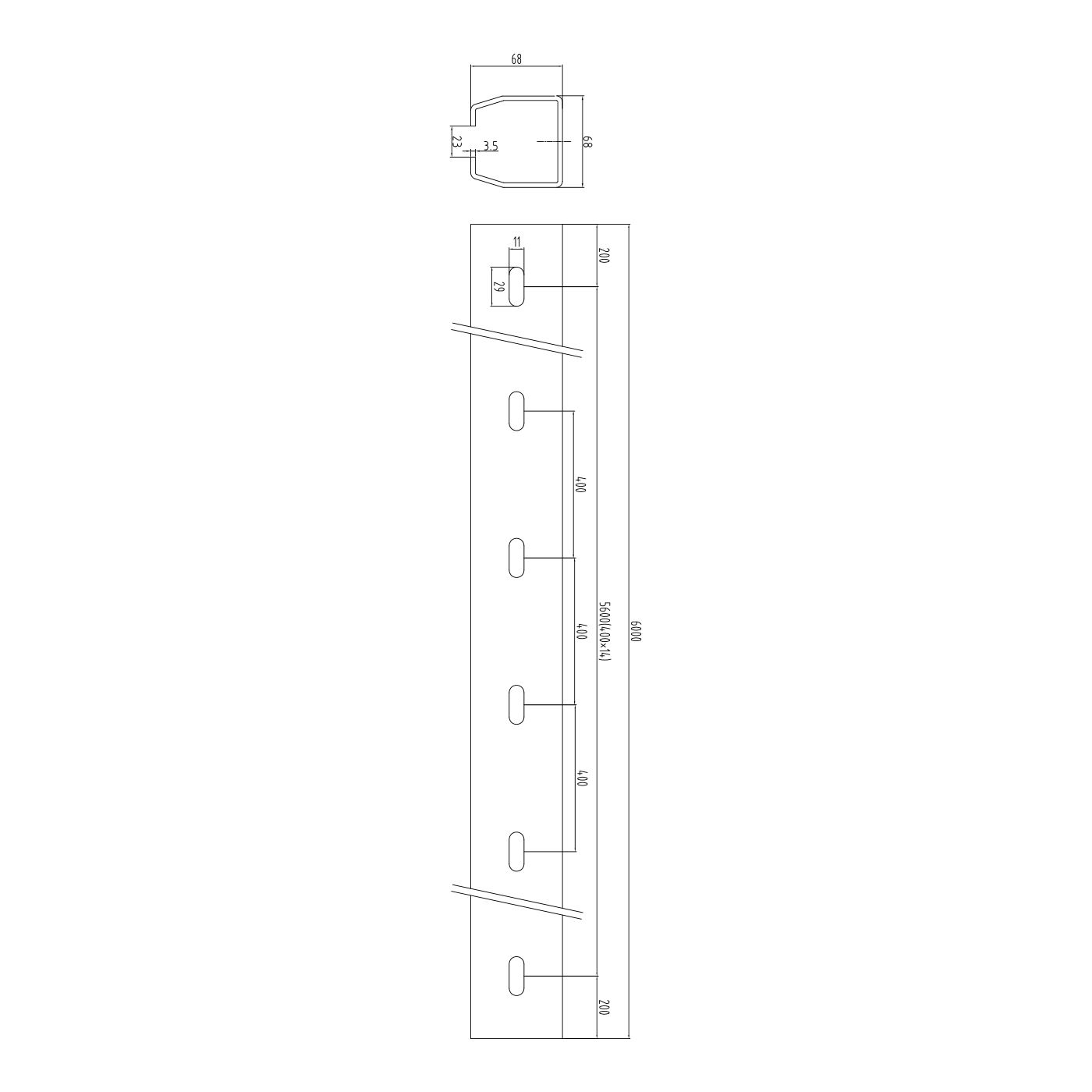 Szyna do bramy przesuwnej w systemie 68x68x3,5 mm o długości 6 m - p&oacute;łotwarta, ocynkowana