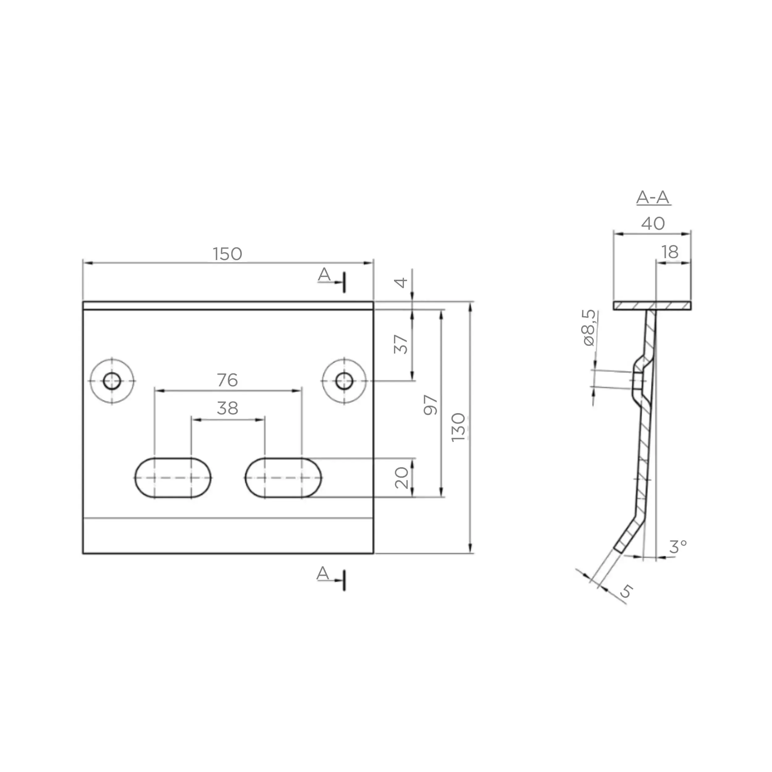 Stoper do bramy z otworami pod rygiel - ocynk 97 mm (1)