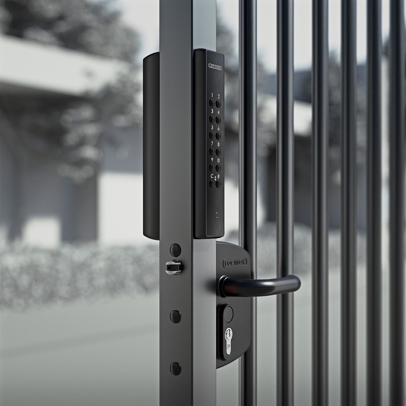Nawierzchniowy zamek szyfrowy z klawiaturą Volta Locinox – zasilany bateryjnie, do profili kwadratowych 40-60 mm, czarny Nawierzchniowy zamek szyfrowy z klawiaturą Volta Locinox – zasilany bateryjnie, do profili kwadratowych 40-60 mm, czarny