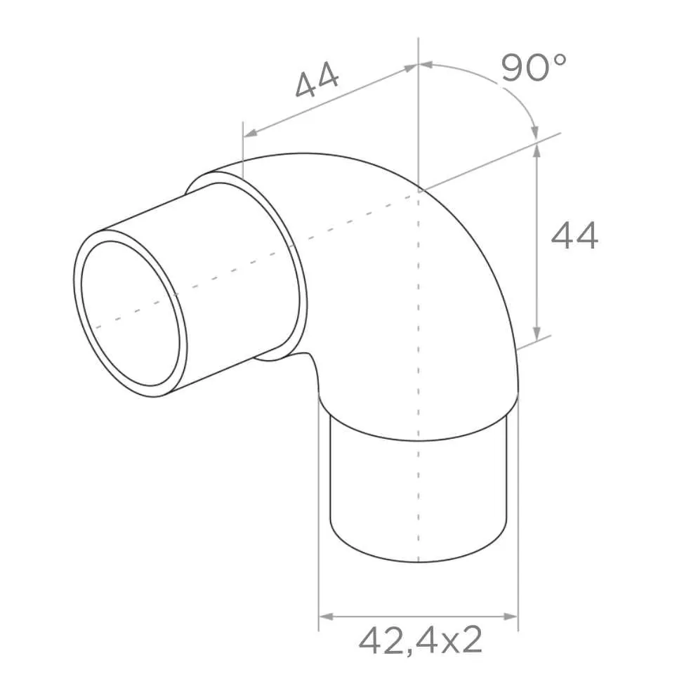 Łącznik balustrady fi42,4 mm R44, do wklejenia, H80 mm, satyna