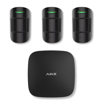 3 Bezprzewodowe czujki ruchu AJAX Motion Protect (czarne) w zestawie z centralą AJAX Hub 2 4G