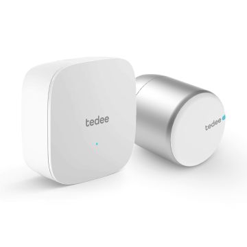 Inteligentny zamek Tedee Lock PRO – srebrny, zestaw z routerem Tedee